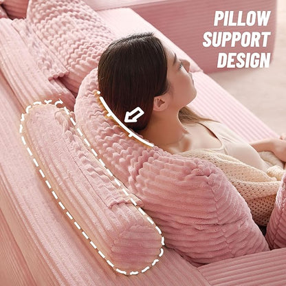 Chaise Lounge Chair, Boneless Couch for Living Room and Bedroom, Sleeper Couches Reading Chairs, Corduroy, Pink