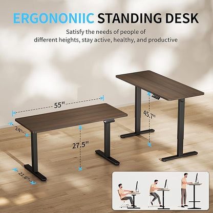 BIZUM Electric Standing Desk, 55x24 inches Height Adjustable Desk, Sit to Stand Desks Memory Gaming Computer Workstation for Home Office, Dark Walnut