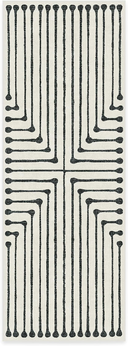 RUGGABLE x Jonathan Adler Machine Washable Modern Runner Rug – Inkdrop Black & Ivory 2.5x7, Stain-Resistant, Non-Slip – Washable Rug for Hallway, Entryway, Living Room & Kitchen–with Cushioned Pad