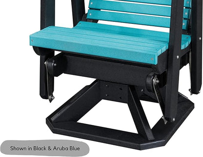 DutchCrafters Modern Horizontal Slat High Back Poly Adirondack Swivel Glider Outdoor Patio Chair (White & Blue)
