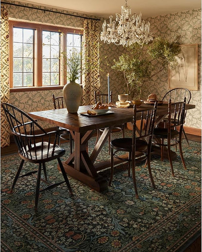 RUGGABLE x Morris & Co Washable Area Rug– Blackthorn Forest Green 8x10, Stain-Resistant, Non-Slip – Large Machine Washable Rugs for Living Room, Bedroom, Hallway, Entryway & Office–with Cushioned Pad