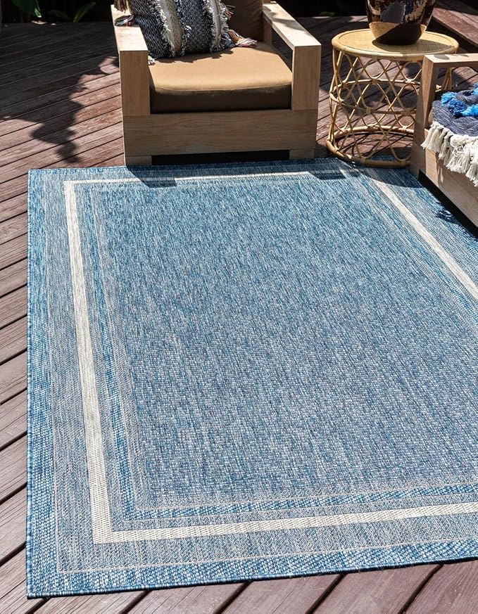 Unique Loom Outdoor Border Collection Area Rug - Soft Border (3' 3" x 5' 3" Rectangle, Blue/ Ivory)