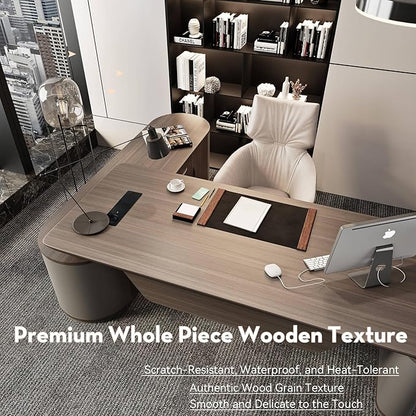 SAINTCY Large Executive Office Desk with File Cabinet, 86.6 Inch Sit & Stand L Shaped Executive Desk, Adjustable Luxury Office Desks for Boss, Business Owners, Managers and Supervisors Return Left