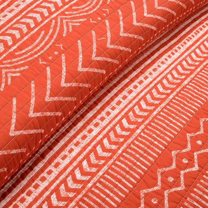 Lush Decor Hygge Geo Pattern Striped 3 Piece Quilt Bedding Set, King, Burnt Orange