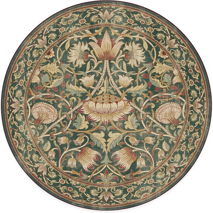 RUGGABLE x Morris & Co Machine Washable Area Rug– Lodden Soft Evergreen & Gold 6 ft Round, Stain-Resistant, Non-Slip–Medium Rugs for Living Room, Bedroom, Hallway, Entryway & Office–with Standard Pad