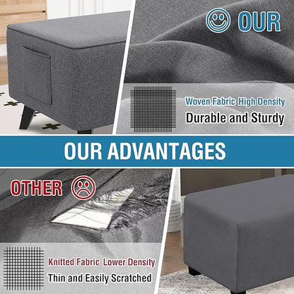 H.VERSAILTEX Ottoman Cover Slipcover Square Fit Length 36"-37" Footrest Sofa Slipcovers Stool Cover Footstool Protector Covers Feature Thick Durable Linen Look Fabric Removable Washable - Heather Grey