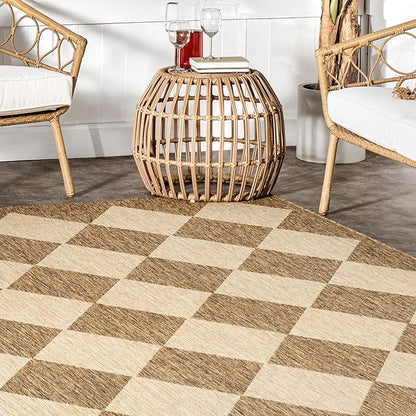 nuLOOM Outdoor Performance Collection Sabina Brown/Ivory, 8' Round, Soft and Cozy, High Traffic, Stain Resistant, Easy Clean, Durable Area Rug for Indoor/Outdoor Patio, Deck, Porch, Garden, Courtyard