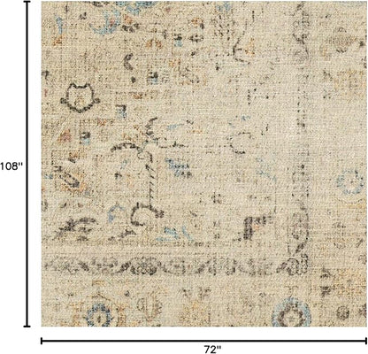 RUGGABLE Washable Vintage Area Rug – Kamran Ivory Opal 6x9, Stain-Resistant, Non-Slip – Medium Machine Washable Rugs for Living Room, Bedroom, Hallway, Entryway & Office–with Cushioned Pad