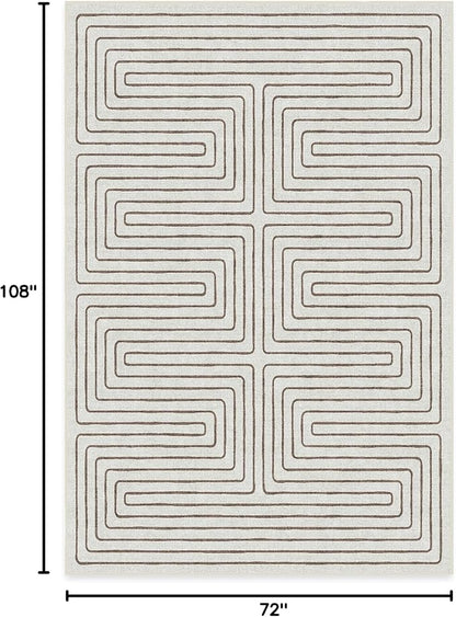 RUGGABLE x Jonathan Adler Machine Washable Modern Area Rug – Labyrinth Camel/Ivory 6x9, Stain-Resistant, Non-Slip – Medium Rugs for Living Room, Bedroom, Hallway, Entryway & Office–with Standard Pad