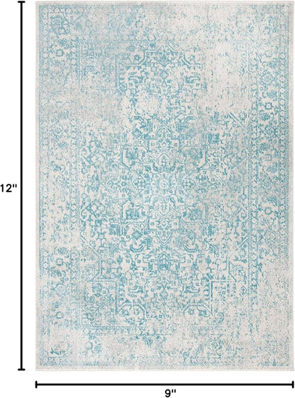 SAFAVIEH Area Rug 9x12 - Evoke Collection - Large - Ivory & Aqua, Distressed Design, Non-Shedding & Easy to Clean, Ideal for Living Room, Bedroom, Dining Space (EVK256J)