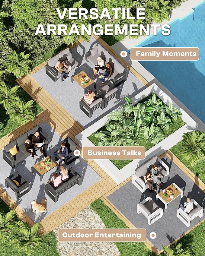 Aluminum Outdoor Patio Furniture Set 4 Piece, Oversized Patio Conversation Sets Widened Armrest & Ultra-Thick Cushions, Deep Seating Modern Sectional Furniture for Backyard, Porch, Gray