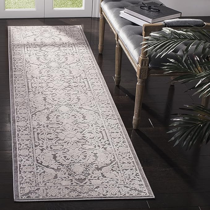 SAFAVIEH Reflection Collection Runner Rug - 2'3" x 6', Dark Grey & Cream, Non-Shedding & Easy Cleaning, Ideal for Living Room, Bedroom (RFT665B)