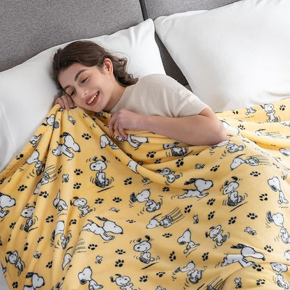 Berkshire Blanket Peanuts® VelvetLoft® Cute Character Snoopy Plush Blanket,Peanuts Poses and Paws Sundress,Twin 60 in x 90 in (Official Peanuts® Product)