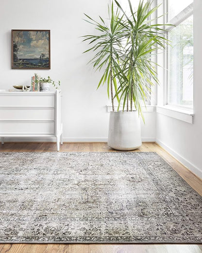 Loloi Layla Collection LAY-06 Taupe/Stone 2'-6" x 9'-6" .13" Thick Runner Rug, Soft, Durable, Vintage Inspired, Distressed, Low Pile, Non-Shedding, Easy Clean, Printed, Living Room Rug