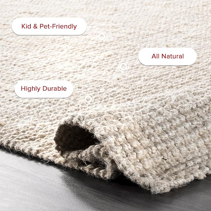 nuLOOM Ashli Solid Farmhouse Jute Area Rug, 4x6, Off-white