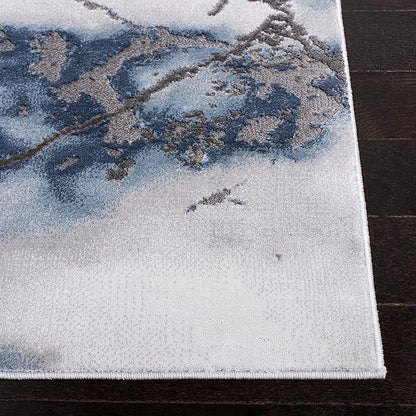 SAFAVIEH Craft Collection Area Rug - 8' Square, Grey & Blue, Modern Abstract Design, Non-Shedding & Easy Care, Ideal for High Traffic Areas in Living Room, Bedroom (CFT877L)