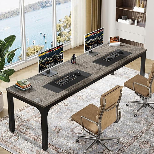 Tribesigns 78.7 Inches Extra Long Computer Desk 2 Person Desk, Double Long Desk, Workstaion for Home Office (Gray+Black)
