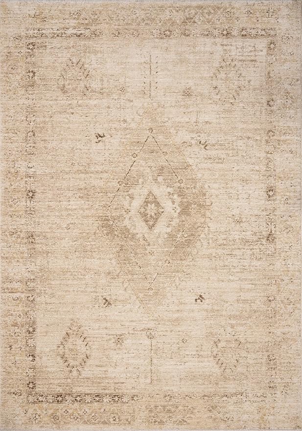 Loloi Chris Loves Julia Palma Collection PLM-06 Natural/Smoke 6'-3" x 9'-6" Fringe Area Rug Vintage Style Boho Living Room Bedroom Carpet