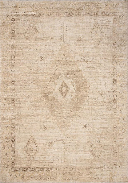 Loloi Chris Loves Julia Palma Collection PLM-06 Natural/Smoke 5'-3" x 7'-6" Fringe Area Rug Vintage Style Boho Living Room Bedroom Carpet