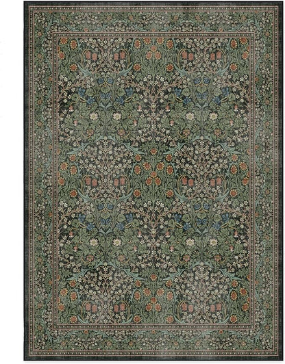 RUGGABLE x Morris & Co Washable Area Rug– Blackthorn Forest Green 5x7, Stain-Resistant, Non-Slip – Medium Machine Washable Rugs for Living Room, Bedroom, Hallway, Entryway & Office–with Cushioned Pad