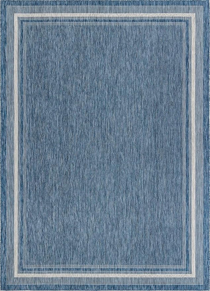 Unique Loom Outdoor Border Collection Area Rug - Soft Border (10' x 14' 1" Rectangle, Blue/ Ivory)