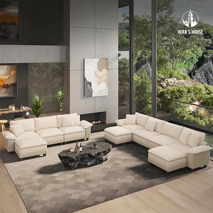 HERA'S HOUSE Oversized Modular Sectional Sofa, 54" Armchair Cloud Couch Mixed Fabric Sleek Couches for Living Room, Beige