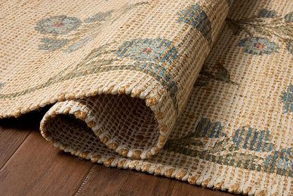 Loloi Chris Loves Julia Rue Collection RUE-04 Moss/Blue 8'-6" x 11'-6" Area Rug Jute Neutral Floral Living Room Bedroom Rug