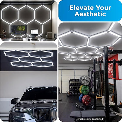 Enbrighten Ultrabrite Hexagon Garage Lights, 24 Pack, 5 Hex, 24,000lm, Dimmable with Remote, LED Ceiling Light for Car Detailing, Shop Lighting, Gym Decor, Man Cave, ETL Safety Certified, 85837