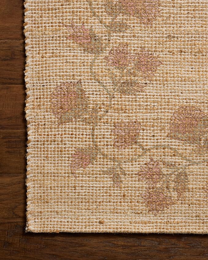 Loloi Chris Loves Julia Rue Collection RUE-05 Natural/Multi 7'-6" x 9'-6" Area Rug Jute Neutral Floral Living Room Bedroom Rug