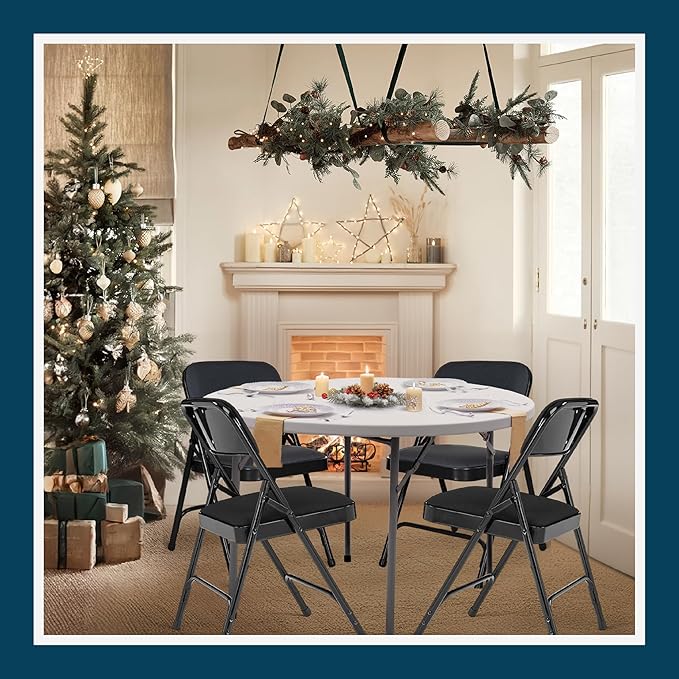 OEF Furnishings OEF2200 Series Heavy-Duty Premium Fabric Padded Upholstery Double-Hinged Folding Chairs (4-Pack, Classic Black)