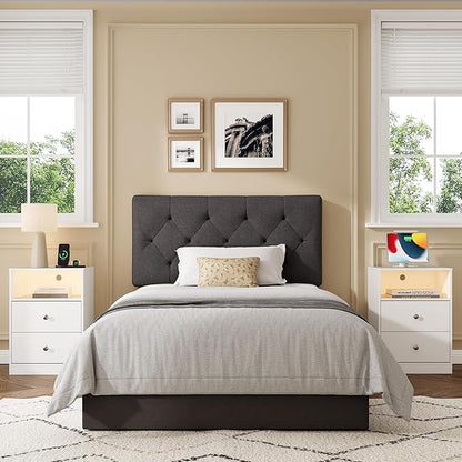 Twin Upholstered Headboard, Twin Head Board Only for Bed Frame from 27”-41”, Adjustable Height Twin XL Headboards with Durable Wood Legs, Fabric Bed Board in Modern Button Design, Dark Grey