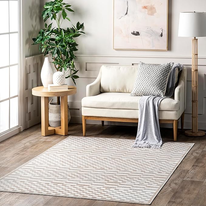 nuLOOM 6' Square Machine Washable Stain-Resistant Area Rug Medium Profile for Living Room, Bedroom, and Dining Room, Nikita Beige