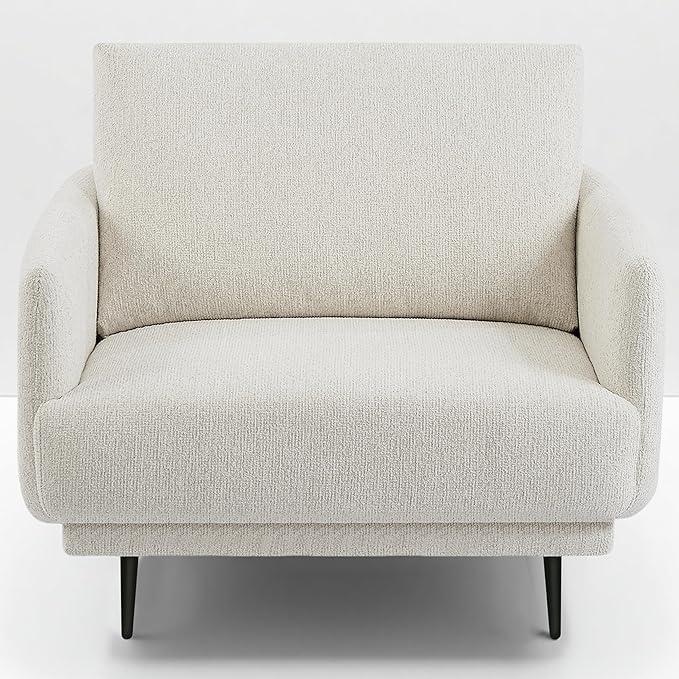 Mid-Century Accent Chair,Modern Oversized Armchair for Living Room,Comfy Upholstered Reading Accent Chairs for Bedroom,Single Sofa Chair (Beige-1PACK)