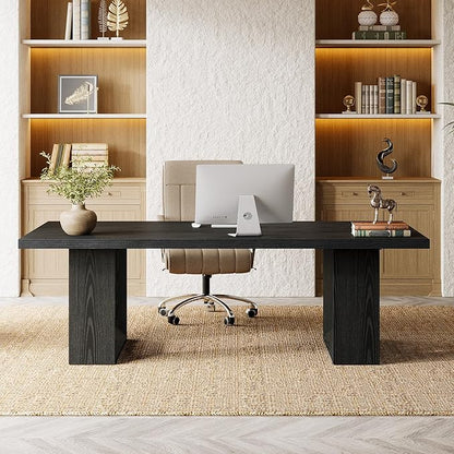 Tribesigns Home Office Desk, 62.99" Large Farmhouse Executive Desk, Computer Table for Office, Conference Room, Study Room (Black)