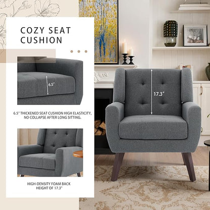 Accent Chairs Set of 4, Mid-Century Modern Upholstered Armchair, Comfy Fabric Living Room Chairs Reading Chairs with Button Tufted Back & Solid Wood Legs for Bedroom, Office, Gary