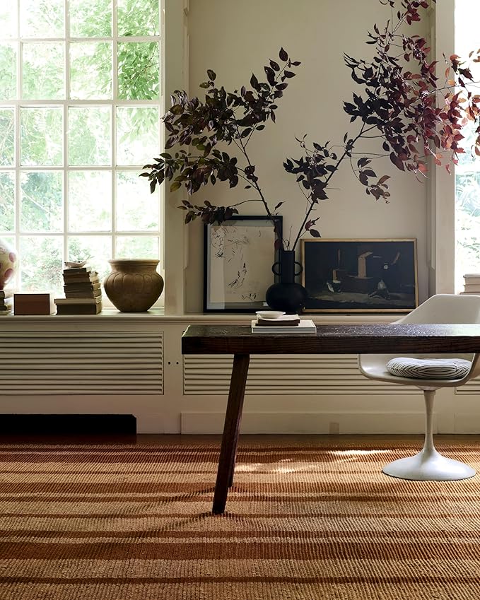 Loloi Leanne Ford Weatherstaff Collection WTS-04 Cinnamon/Natural 9'-3" x 13' Area Rug Jute, Striped, Neutral, Living Room, Bedroom, Dining Room