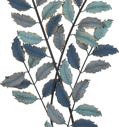 Deco 79 Metal Leaf Home Wall Decor Wall Sculpture with Gold Accents, Wall Art 15" x 1" x 32", Blue