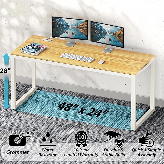 SHW 48-Inch Commercial-Grade Office Computer Desk, Oak