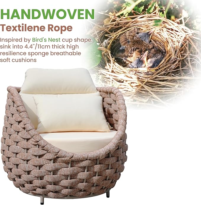 Aluminum Deck Outdoor Furniture Set: 6 Pieces Rope Patio Conversation Sofa Set - Modern Woven Porch Couch Set Cushioned - No Assembly All Weather for 660lbs Yard Garden Lanai Hotel, Terracotta
