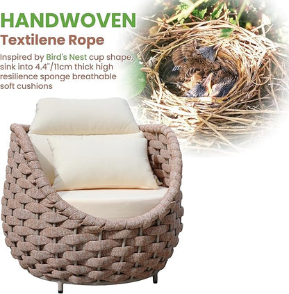 Aluminum Deck Outdoor Furniture Set: 6 Pieces Rope Patio Conversation Sofa Set - Modern Woven Porch Couch Set Cushioned - No Assembly All Weather for 660lbs Yard Garden Lanai Hotel, Terracotta