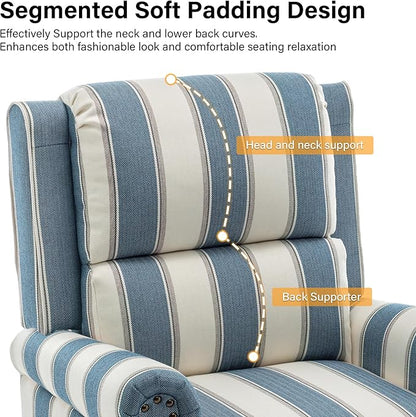 Recliner Chair Set of 2, Modern Pushback Armchair with Adjustable Backrest & Footrest for Bedroom, Living Room-Navy Blue Stripe