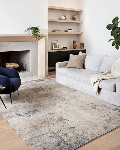 Loloi Teagan Collection TEA-06 Sand/Mist 6'-7" x 9'-2" Area Rug, Large, Soft Neutral Rug, High-Traffic for Living Room, Bedroom, Home Office, Dining Area