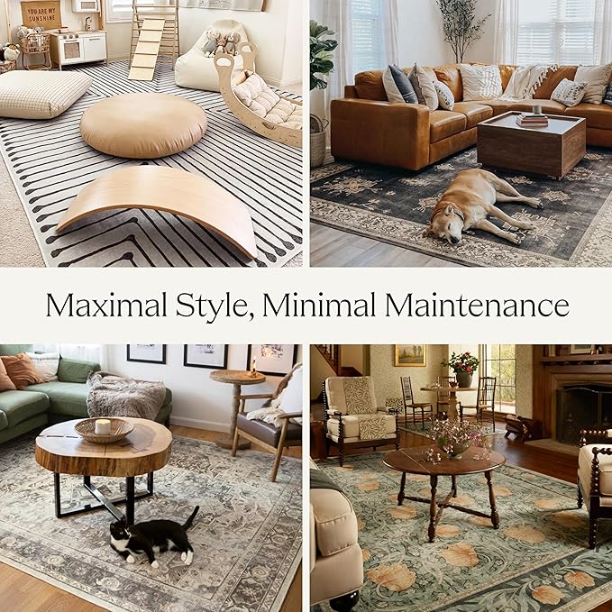 RUGGABLE Washable Vintage Area Rug – Kamran Royal Blue 2x3, Stain-Resistant, Non-Slip – Small Machine Washable Rugs for Living Room, Bedroom, Hallway, Entryway & Bathroom–with Cushioned Pad