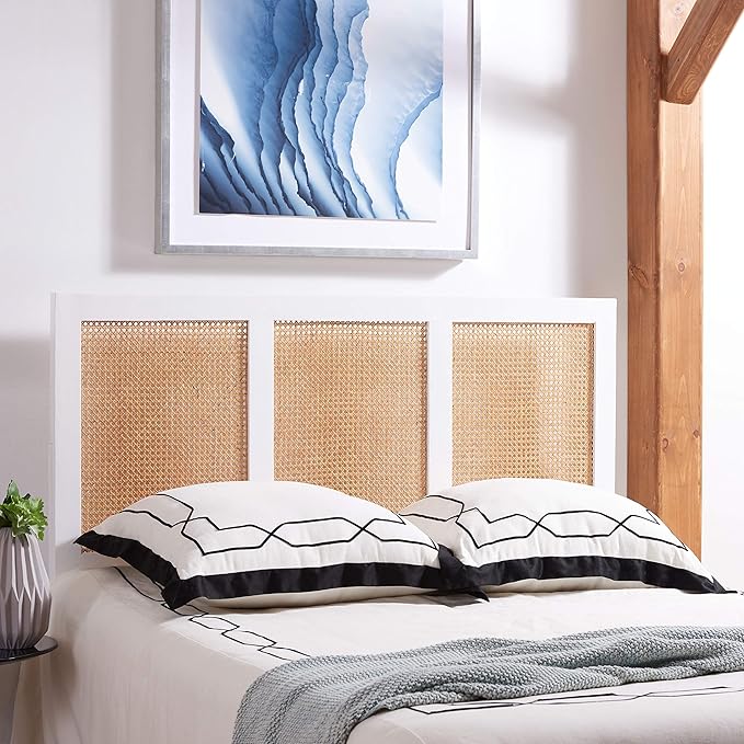 SAFAVIEH Home Collection Vienna White Wash Cane Full Headboard Platform, Double (HBD8004C-F)