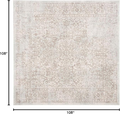 SAFAVIEH Evoke Collection Area Rug - 9' Square, Ivory & Taupe, Distressed Design, Non-Shedding & Easy to Clean, Ideal for Living Room, Bedroom, Dining Space (EVK256E)