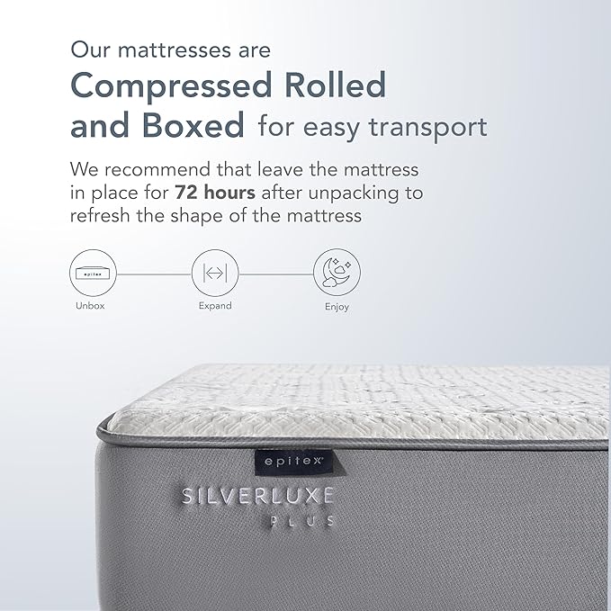 EPITEX Silverluxe Plus Queen Mattress, 10 Inch Gel Memory Foam Queen Size Mattress in a Box, Individual Pocket Spring for Low Motion Transfer, Medium Firm Mattress, Gray