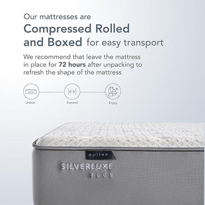 EPITEX Silverluxe Plus Queen Mattress, 10 Inch Gel Memory Foam Queen Size Mattress in a Box, Individual Pocket Spring for Low Motion Transfer, Medium Firm Mattress, Gray