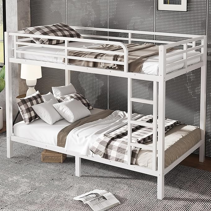 Bellemave Twin XL Over Twin XL Bunk Bed for Adults, Heavy Duty Bunk Beds Frame with Build in Ladder and Full Length Guardrail, Easy Assemble Bunkbeds, Noise Reduced, Mattress Not Included, White