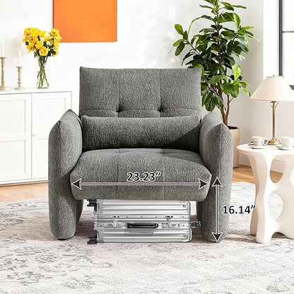 33.9" Accent Chairs, Modern Upgrade Sherpa Fabric Arm Chair Comfy Upholstered Armchair Leisure Single Sofa Chair with a Waist Pillow for Bedroom, Office and Living Room