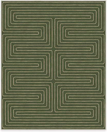 RUGGABLE x Jonathan Adler Machine Washable Modern Area Rug – Labyrinth Fern Green 8x10, Stain-Resistant, Non-Slip – Large Rugs for Living Room, Bedroom, Hallway, Entryway & Office–with Cushioned Pad